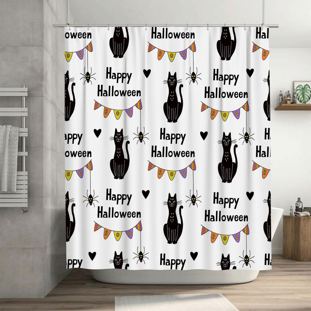 Halloween Shower Curtain Decor Black Cats Banners Print Pattern for Bathroom Window Waterproof Fabric Washable Home Textile Gift