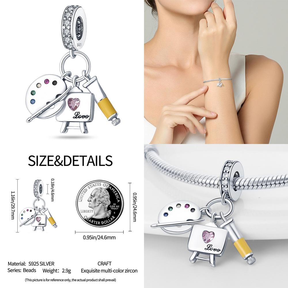 Copper Artist Brush Tools Color Palette Oil Painting Charms Beads Fit Fine Original Bracelets Diy Jewelry Gifts