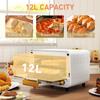 Small Toaster Oven, 12L Multifunction Mini Countertop Oven with Glass Door, Adjustable Temperature and Timer, White