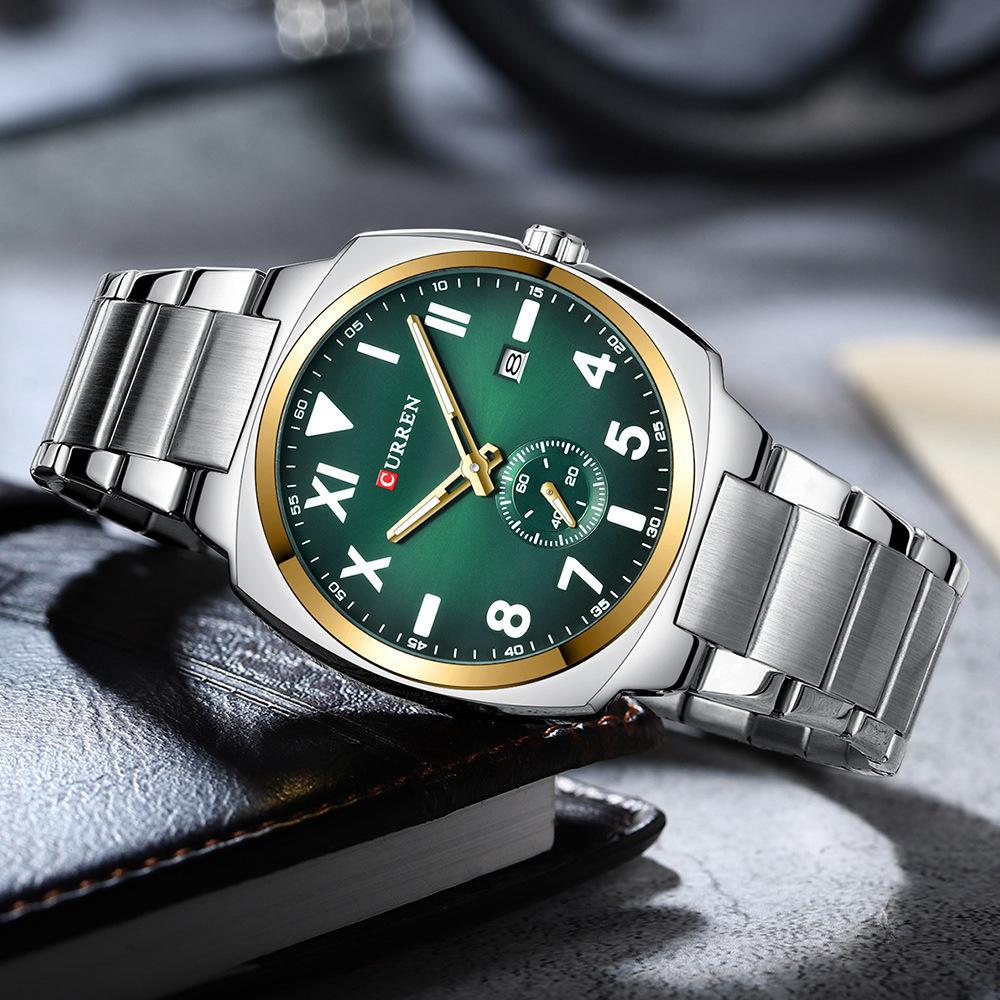 Lässige Modeuhren für Herren Schlichte Quarzuhr mit Leuchtzeigern Herren-Edelstahluhr mit Datum