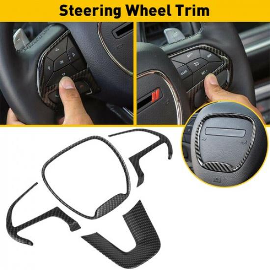Carbon Fiber Steering Wheel Trim Cover Bezels Accessories For Dodge Charger2015+