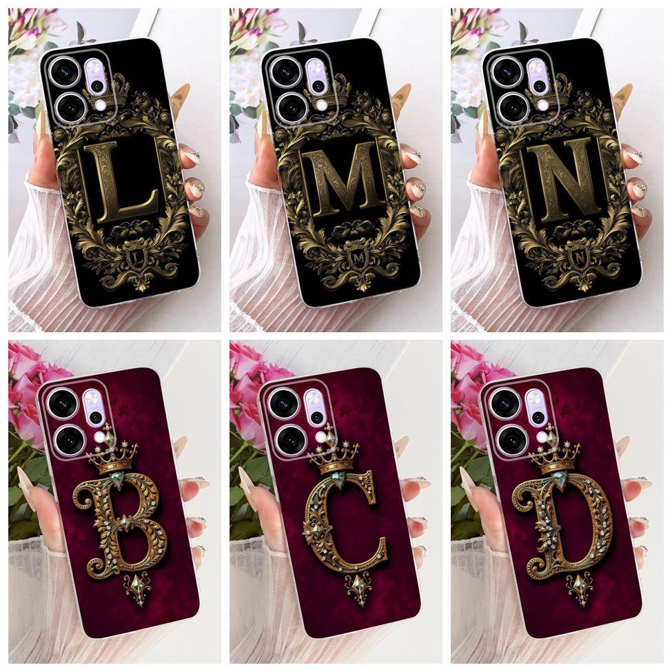 Transparent For Oppo Reno 14Pro CPH2739 PKZ110 Cover For Oppo Reno14 Pro Case Luxury Crown A-Z Letters 2D Flat Pattern
