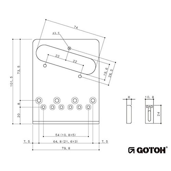 GOTOH TL Type Bridge, Brass Saddle, 10.8mm Pitch, Chrome (PGTC-201C)