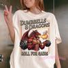 Dumbbells and Dragons Roll for Gains Shirt DnD Gym TShirt DD Dragons Parody Tee Role Playing Game Workout Shirt
