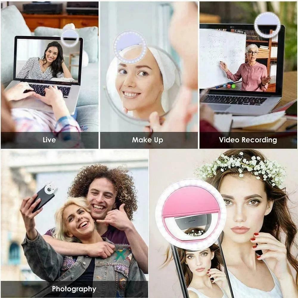 1pc Battery Powered Led Selfie Ring Light Mobile Phone Lens Lamp Adjustable Live Brightness Portable Selfie Fill Ring Light