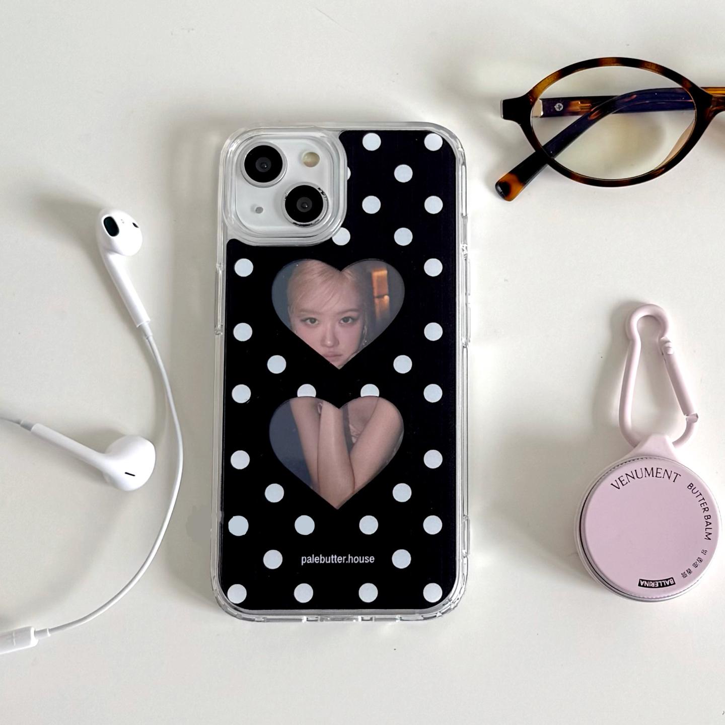 Retro Korean Ins Cute Creative Polka Dot Hollow Heart Phone Case For iPhone 16 15 14 13 12 11 Pro XS Max 7 8 Plus MINI Y2K Cover iPhone 12 Mini