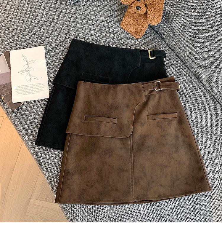 

Women s High Waist Brown Suede A-line Skirt - Irregular Hem, Retro Slimming, Hip Wrap, Short Style for Spring and Autumn. XXXL коричневый