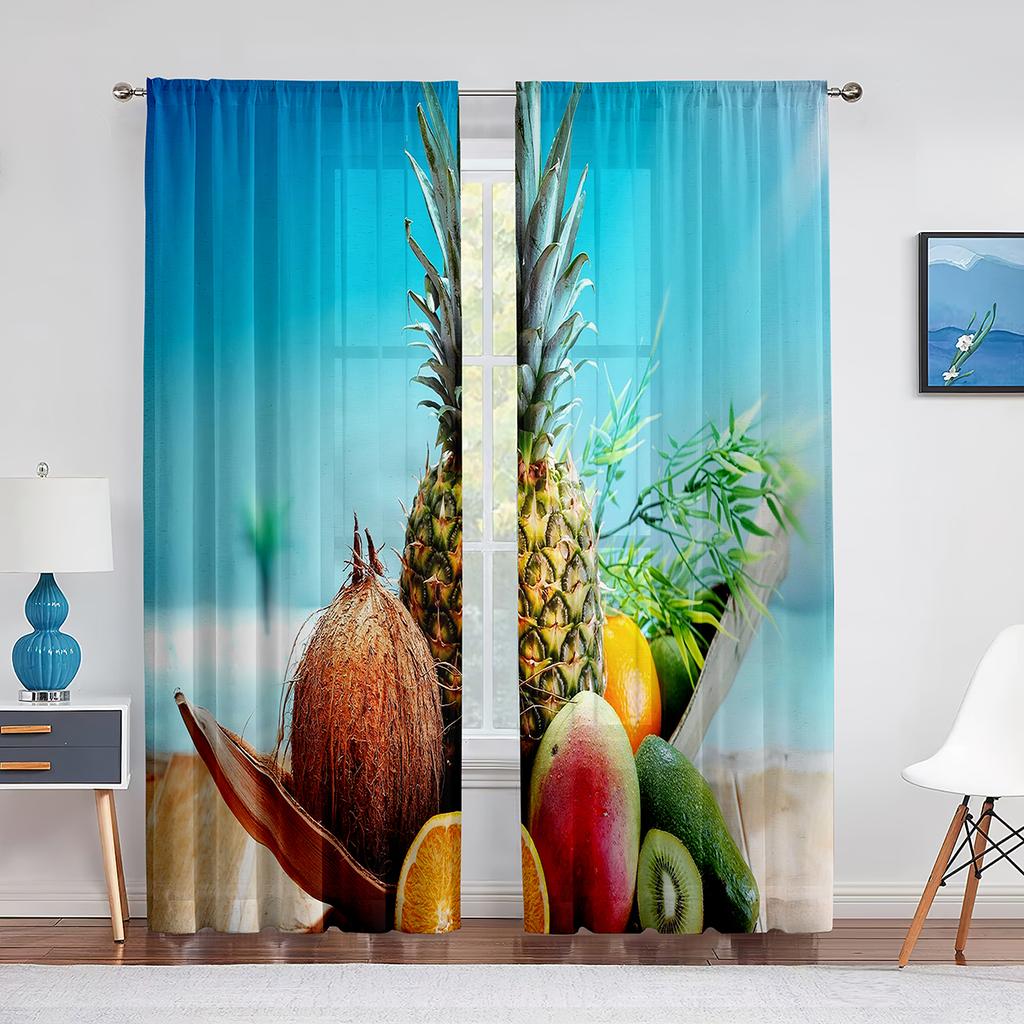 Sommer Ozean Strand Lustige Ananas Tragen Sonnenbrillen Transparente Vorhänge für Wohnzimmer Schlafzimmer Dekoration Fenster Voile Tüll Vorhang