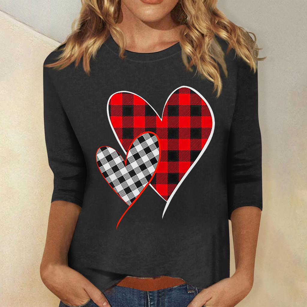 Women's Fashion Casual Round Neck 3/4 Sleeve Loose  Printed T-Shirt Ladies Top