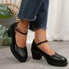 Fashion Chunky Heel Pumps Round Women Toe Ankle Strap Mary Shoes for Women Elegant High Heels Office Shoes Plus Size Chaussure Femme