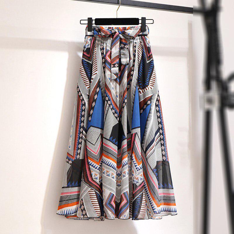 Frauen böhmische Blume langen Rock Sommer Strand sonnigen Blumenbogen Chiffon hohe Taille Rock