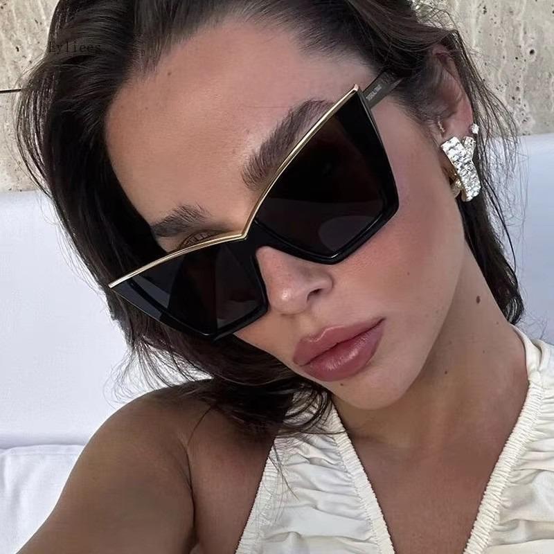 Non-polarized New Cat Eye Sunglasses Women Fashion Oversized Gradient Color Shades Eyewear Brand Designer Semi Metal Cateye Frame Sun Glasses