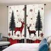 Set Of 2 Christmas Curtain Checkered Reindeer Tree Snowflake Print Curtains Home Decoration Room Made Polyester