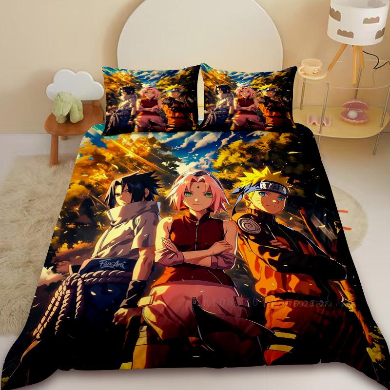 

Наруто Детский Комплект Пододеяльника Учиха Саске Узумаки Постельное Белье Кинг Квин Полный Размер Девочки Подростки Мальчики для Декора Спальни EU Double200x200cm