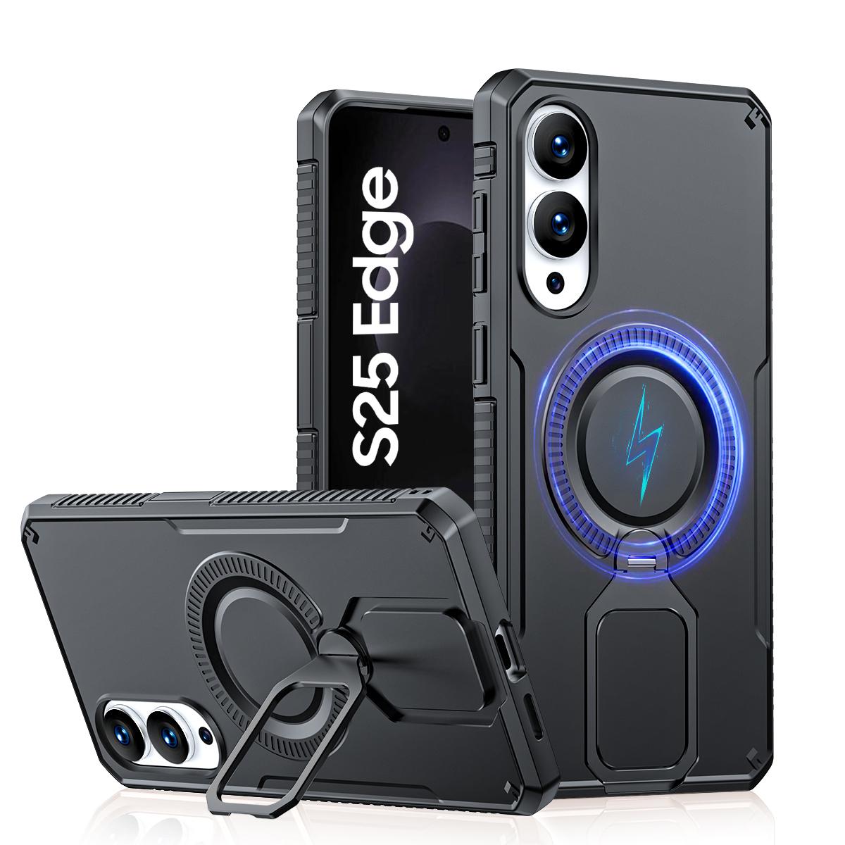 

For Samsung Galaxy S25 Edge With 360° Spin Stand,Military Grade Protection,Fit for Magsafe,Shockproof Case With Kickstand-Blue