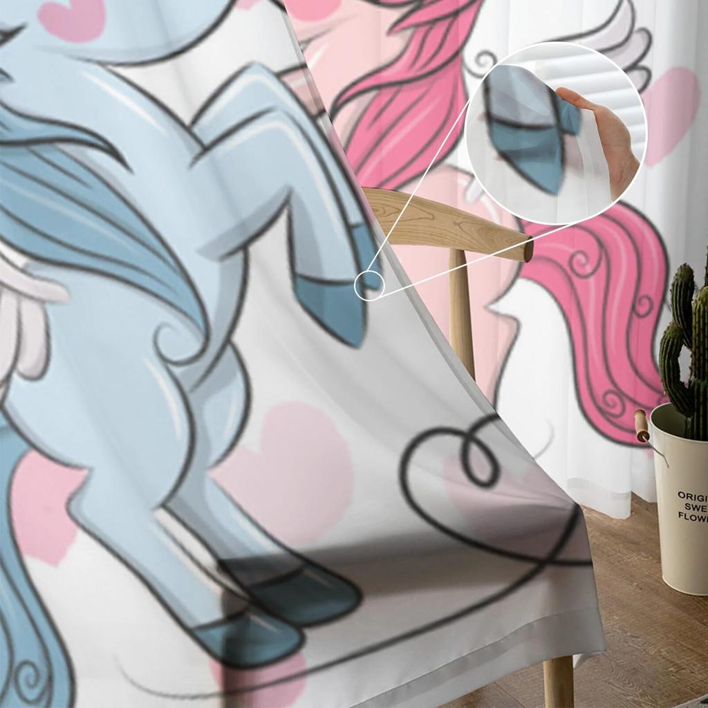 Animal Cartoon Unicorn Sheer Curtains for Living Room Bedroom Tulle Curtains Kitchen Window Treatments Panel Drapes