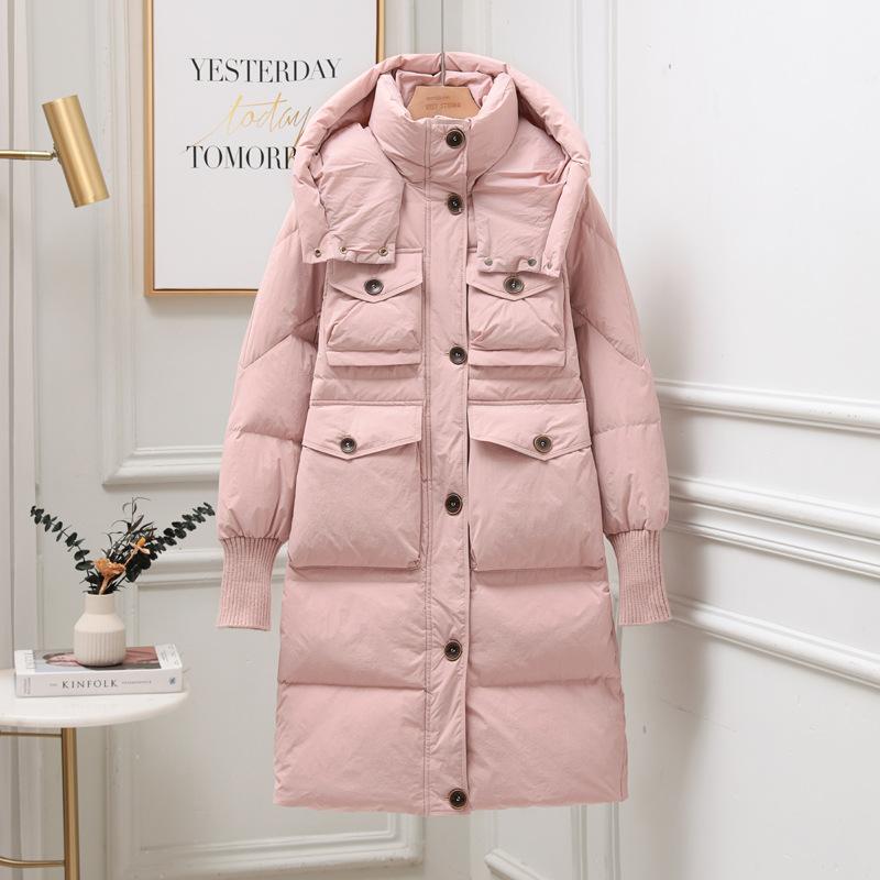 Down jacket women's winter 2024 new medium and long thickened white duck down knee jacket