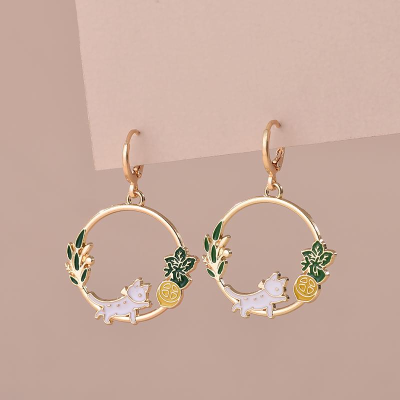 

Красочные Эстетичные Серьги Животные Кошка Кролик Кои Дракон для Женщин Девушек Эмалированные Нежные Золотистого Цвета Серьги-Кольца Ювелирное Изделие Подарок