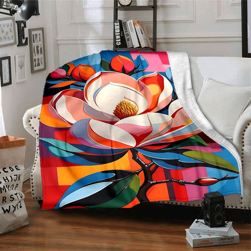 1pc Floral Abstract Print Blanket   Lightweight Flannel Throw Blanket For Sofa, Bed, Living Room, Office, Outdoor Travel, Camping