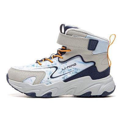 Li Ning Kids Sports Lifestyle Series Synthetic Leather Comfortable Fleece Non-Slip Shock Absorption Warm Mid-Top Casual Shoes YKNU102-33