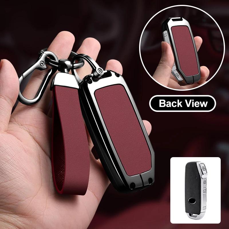 Zinc Alloy Leather Car Key Case Cover Shell Accessory For KIA Sportage R GT Stinger Sorento Ceed Cerato Forte Niro Soul Tellurid