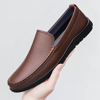 Mode Affärsmän Slip-on Skor Klassiska Herrskor Loafers i Äkta Läder Casual Andningsbara Plattor Skor Halkfria Bekväma Gångskor