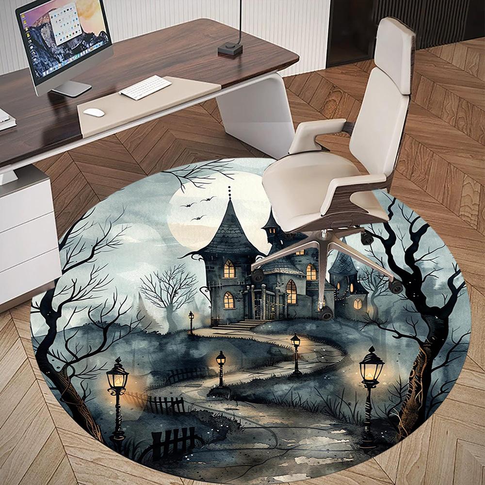 1pc haunted house spooky night Round Chair mat Area Rug - Non-Slip, Floor Mat for Office, Bedroom, and Indoor Decor -1002043