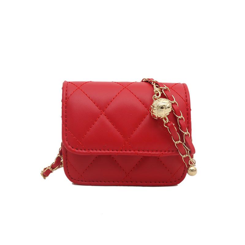 Stylish Korean Fashion Diamond Pattern Mini Shoulder Bag For Kids With Breathable Pu Material красный