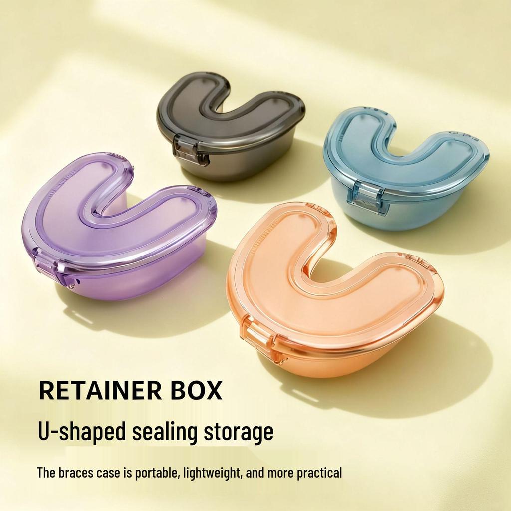 Portable U-shaped Orthodontic Retainer Storage Box for Adults & Children