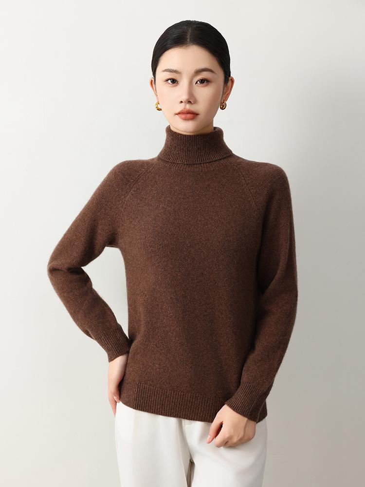 Elegant High Neck Yak Wool Sweater - Autumn/Winter 2026: Women's Loose, Slimming, Solid Color Base Layer