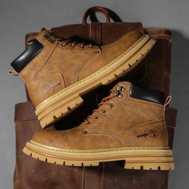 Letní móda Pánské kotníkové boty Pohodlné platformové kožené boty Pánské protiskluzové pracovní boty pro muže Vysoké motocyklové boty