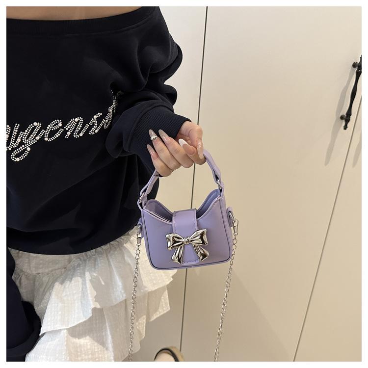 Butterfly Knot Faux Leather Mini Crossbody Bag Cute Small Chain Shoulder Purse for Women