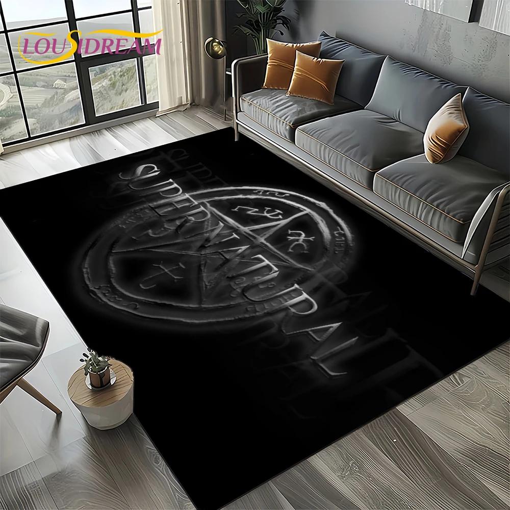Tappeto Tappeto 3D SPN Supernatural Sign Dean Sam per Soggiorno Camera da Letto Casa Decorazione Divano, Tappeto Area Giochi Bambini Tappetino Antiscivolo