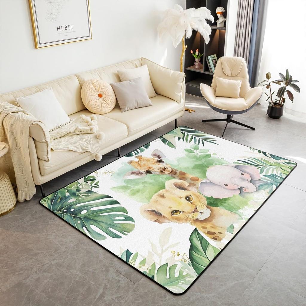 Erosebridal Nursery Jungle Animal Kids Area Rug 4'11" x 3'3" | Safari Elephant Giraffe Carpet for Boys Girls Cartoon Koala Lion Indoor Floor