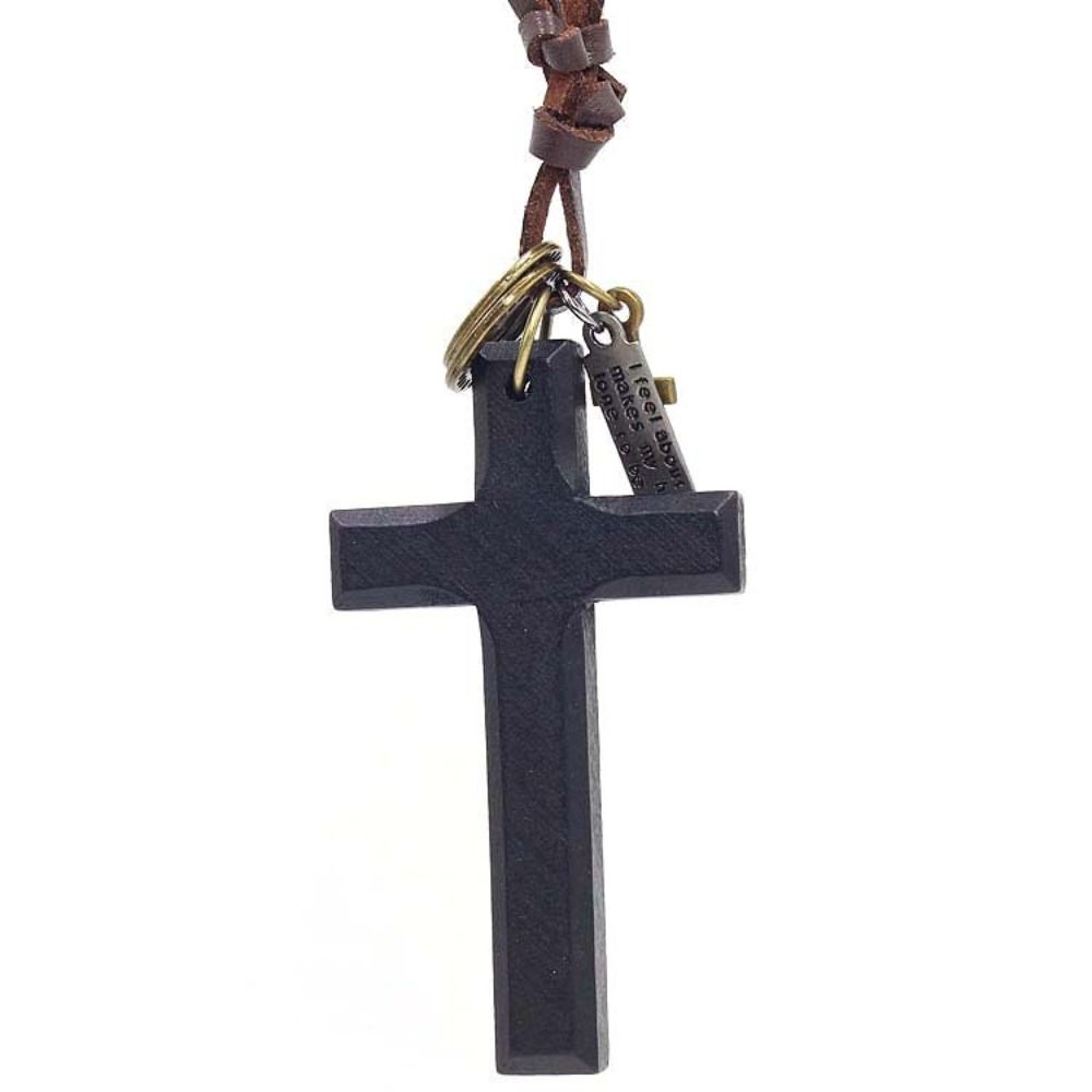 Religious Handmade Cross Necklace Metal Tags Crucifix Pendant Chain Wood Cross Necklace  Church