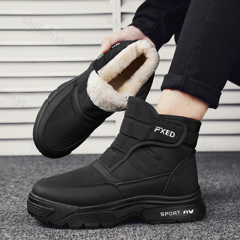 

2026 Winter New Men s High Top Thick Soled Casual Snow Boots Warm Comforatble Fashi Versatile Plush Cott Chunky Short Boots 39 чёрный