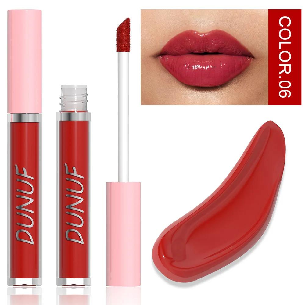 DUNUF Water Light Lip Glaze Mirror Glass Nude Pink Brown 16 Colors Highly Pigmented Lip Gloss Hydrating Sexy Red Lipstick Makeup