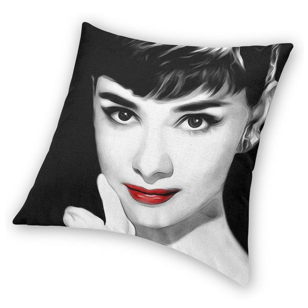 Audrey Hepburn Lips Square Pillowcase Polyester Linen Velvet Printed Zip Decor Pillow Case Sofa Cushion Cover 45X45