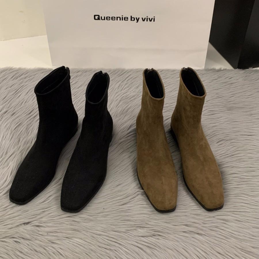 Suding Coarse Heel Suede Korean Small Ankle Boots Women's Shoes 2025 New Autumn and Winter Martin Boots Coffee Skinny Short Boots