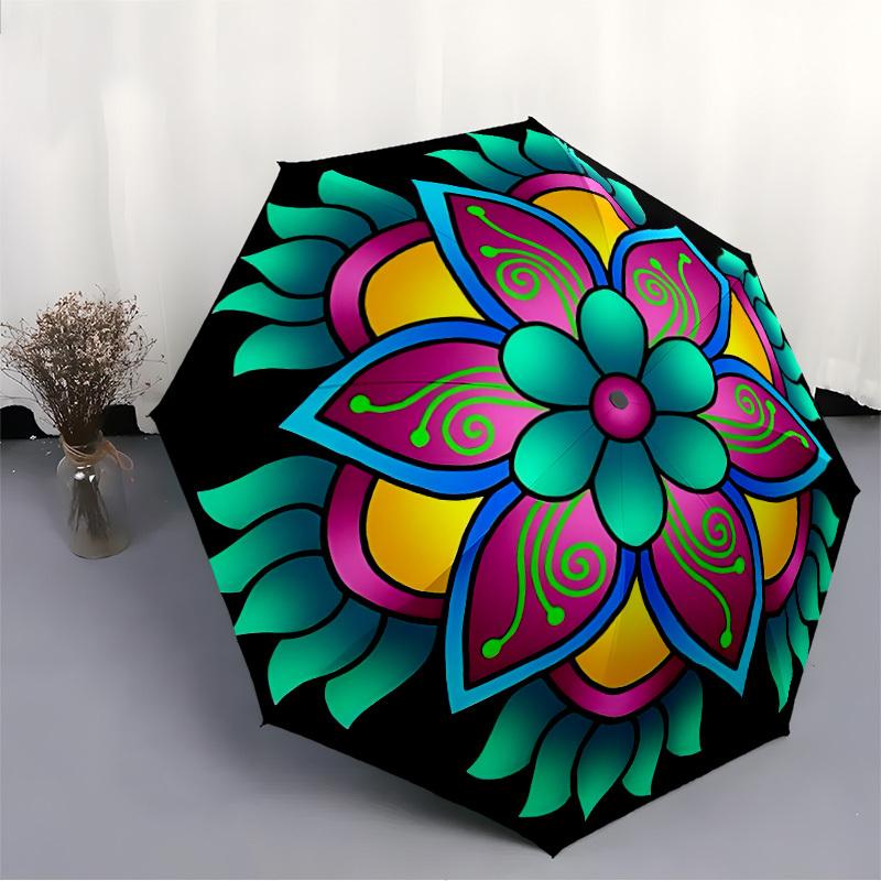 1pc Colorful Flower Mandala Folding Umbrella | Elegant Design, Fashionable Accessory, Durable Construction, Sturdy Ribs yy251107043