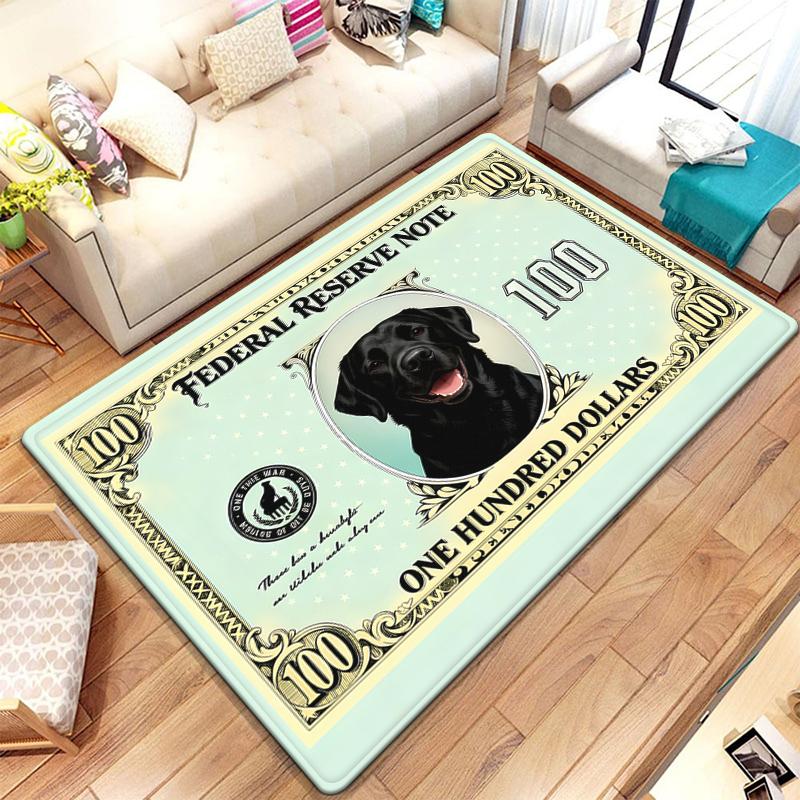 Dollar Pet Cats and Dogs Carpet Creative Currency Design Floor Mat for Living Room Rug Entrance Foyer with Money Pattern Decor