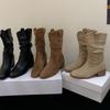 Inner Heightening V-port Stacking Medium Tube Martin Boots Women's Boots 2025 Autumn High-heeled Short Boots Thin Boots