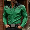 Stylish Men's Baroque Floral Embroidered Western Shirt, Satin Feel Slim Fit Button Up Blouse