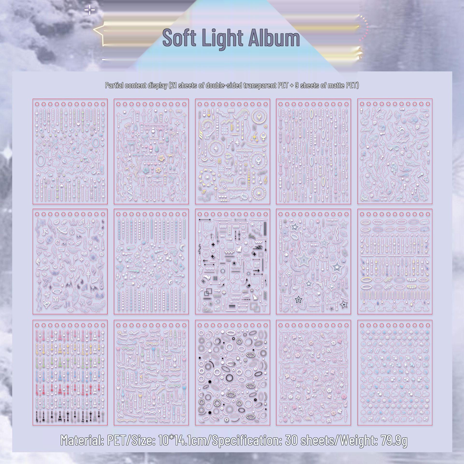 Yu Xian Soft Light Album Series: 30 Matte PET Die-Cut Journal Stickers
