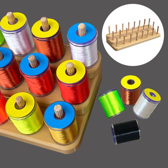 Fly Tying Thread Spool Stand Sturdy Construction Compact Design Multi-purpose Wooden Spools Thread Holder Organizer