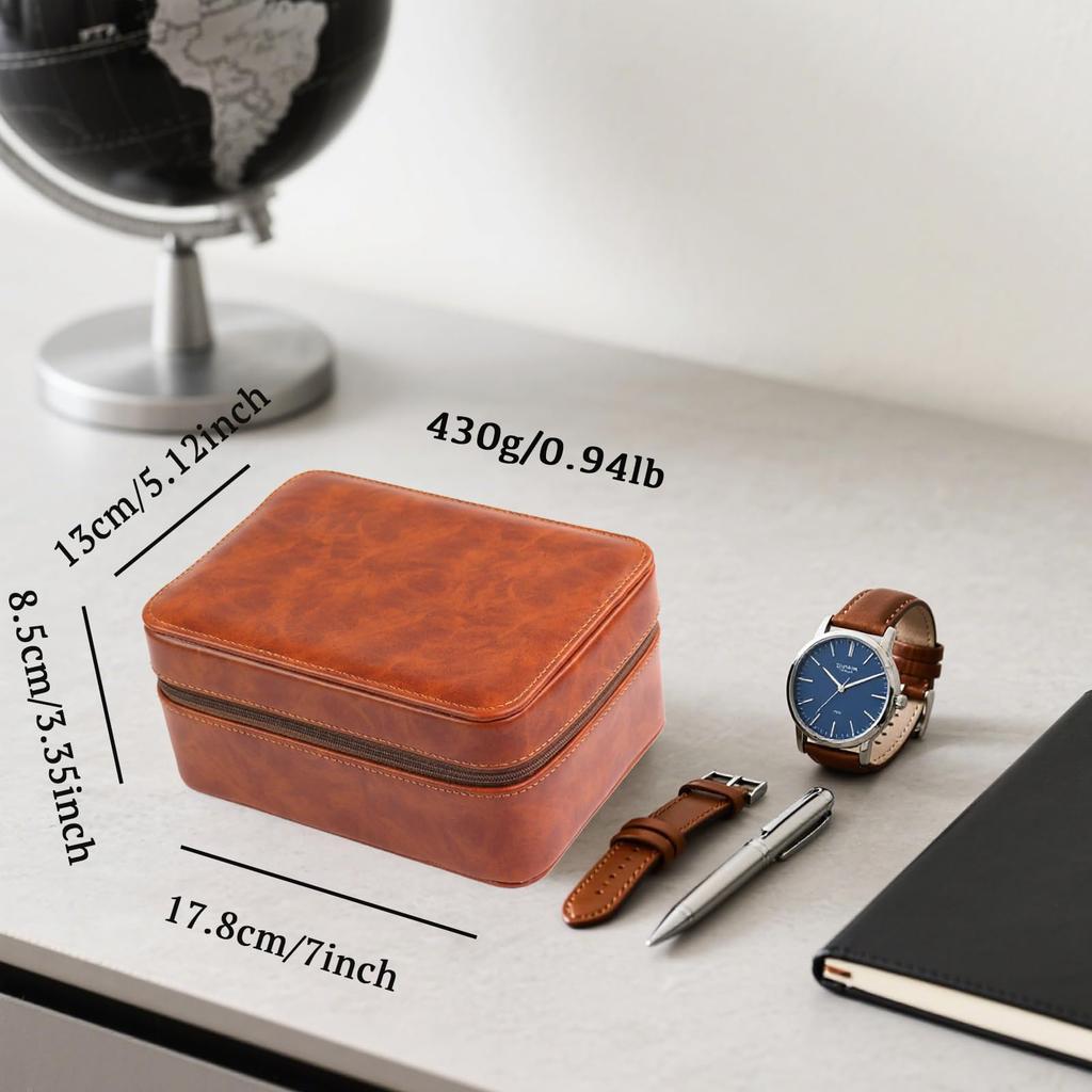 Juntan Hard Travel Watch Case Storage Organizer for Watches and Zippered PU Leather Watch Travel Box for Ring and Watch Storage for Men and Women