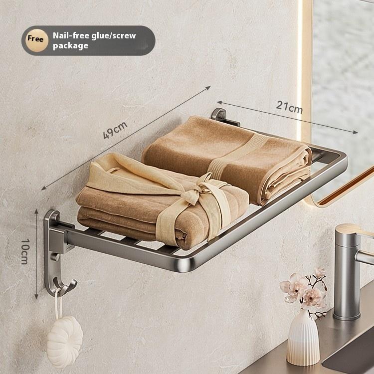 Gun Gray Bath Towel Rack, Toilet Non-punching Rack, Bathroom Space Aluminum Folding Towel Rack, Bathroom Pendant.