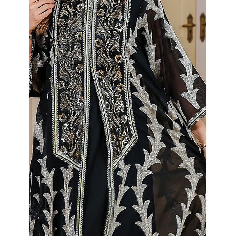 2025 Indonesia New Heavy Industry Mesh Embroidery Robe Dubai Party Dress Middle East Long Dress Women Robe Dress