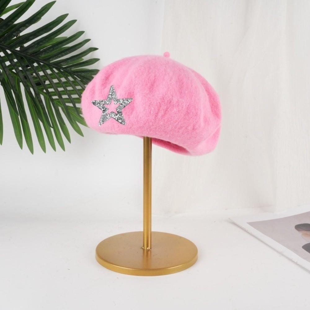 Five-Pointed Star Knitted Painter Hat Soft Beanie Cap Streetwear Wool Beret Autumn