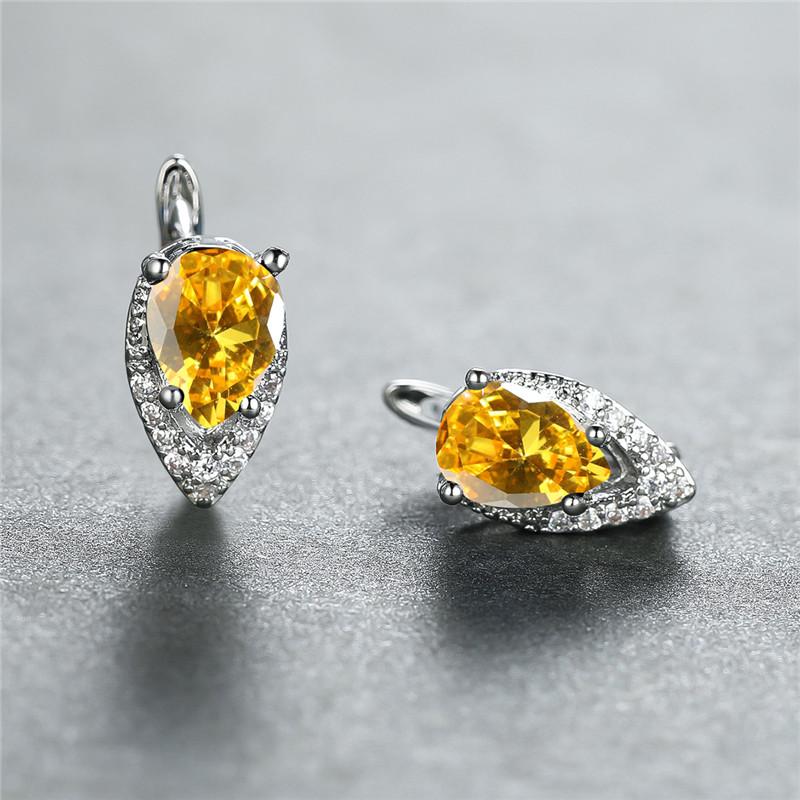 Boho Small Gold Blue Stone Clip Earrings Vintage Zircon Wedding Jewelry For Women